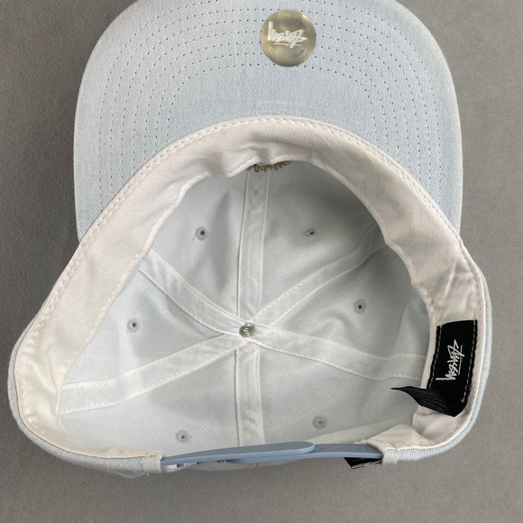 Stussy Sun Logo Snapback Hat Lt Blue Chambray Skate Surf 90s Retro OSFA Cotton - Picture 5 of 10